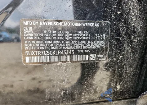 2019 BMW X3 Sdrive30I z USA, uszkodzony, nr VIN 5UXTR7C50KLR45145